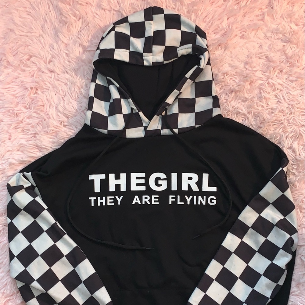 Checkered sleeve oversized hoodie